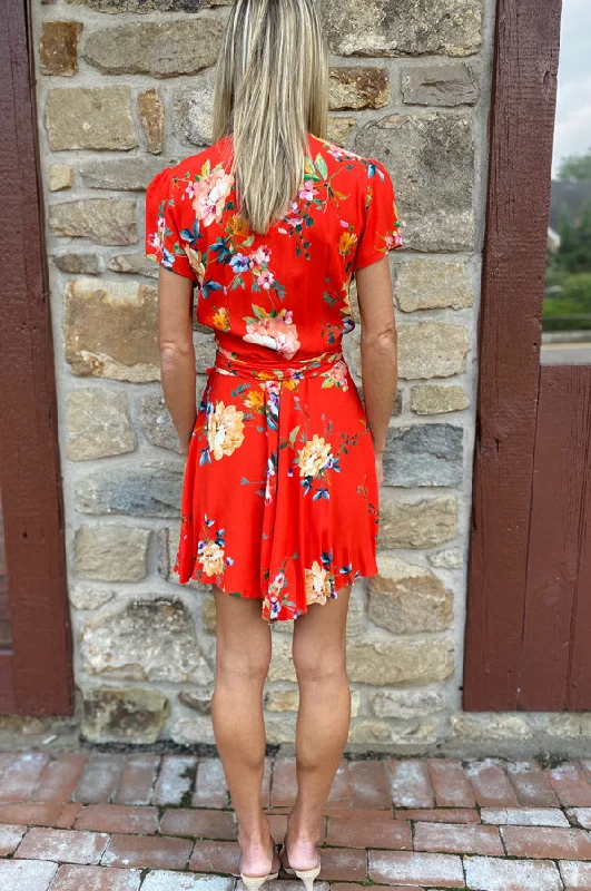 Kennedy Silk Dress - Red Floral