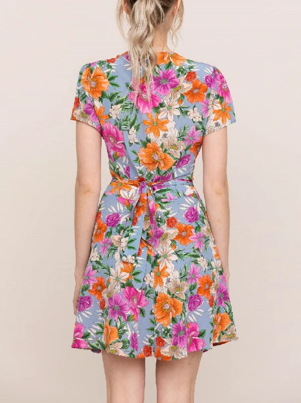 Kennedy Silk Dress - Blue Multi Floral