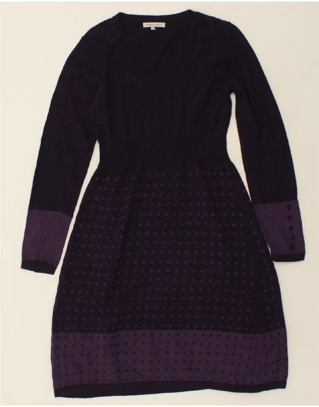 LAURA ASHLEY Womens Long Sleeve Jumper Dress UK 16 Large Purple Spotted