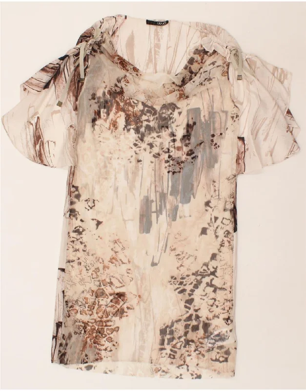 LIU JO Womens Abstract Pattern See Through Shift Dress UK 12 Medium Beige