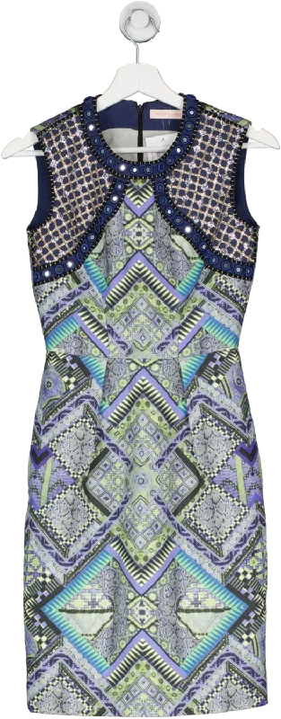 matthew Williamson Blue Raj Linen Embellished Shift Dress UK 6