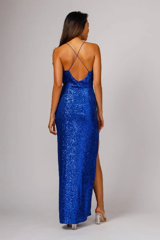 Milena Cowl Neck Sequin Gown - Royal