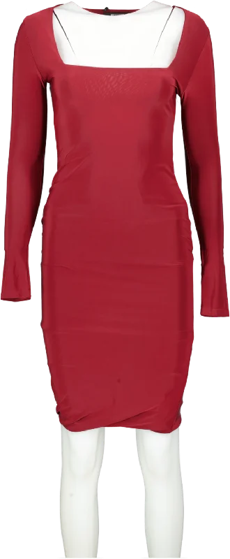 Missguided Red Shape Burgundy Slinky Panelled Long Sleeve Midi Dress Bnwt UK 6