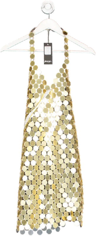 Nasty Gal Metallic Disc Chainmail Sequin Halter Mini Dress One Size