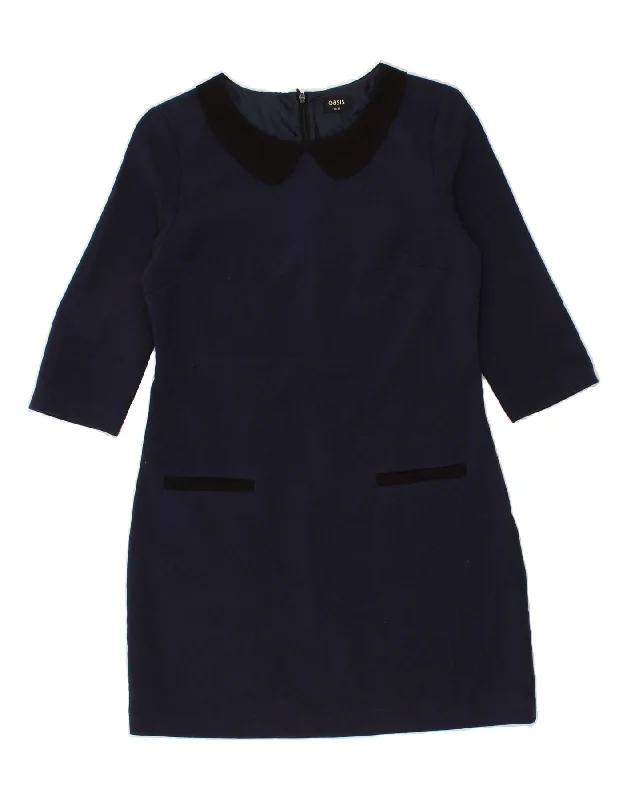 OASIS Womens 3/4 Sleeve Sheath Dress UK 12 Medium Navy Blue Polyester