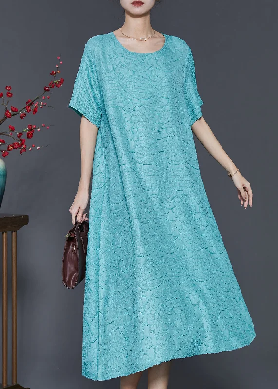 Organic Lake Blue Oversized Jacquard Cotton Holiday Dress Summer SD1064