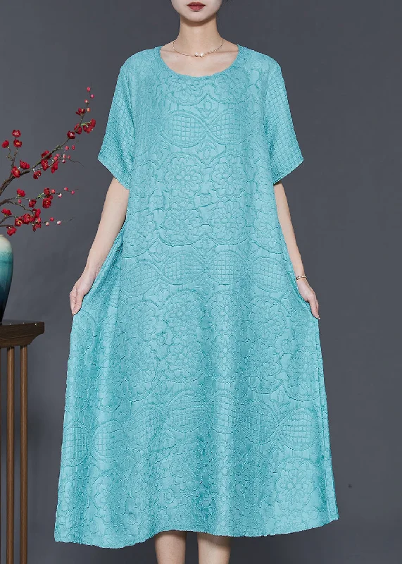 Organic Lake Blue Oversized Jacquard Cotton Holiday Dress Summer SD1064