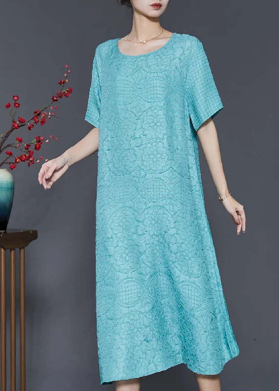 Organic Lake Blue Oversized Jacquard Cotton Holiday Dress Summer SD1064