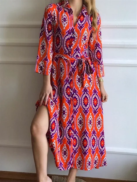 Patterned Shirt dress 21EL090 Orange  REF:049000004 034S