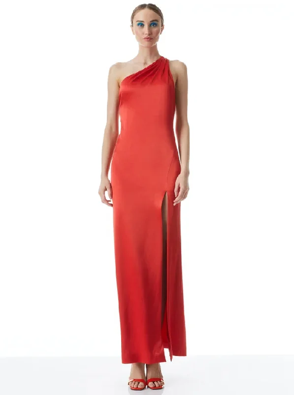 Paulette One Shoulder Fitted Down - Bright Poppy