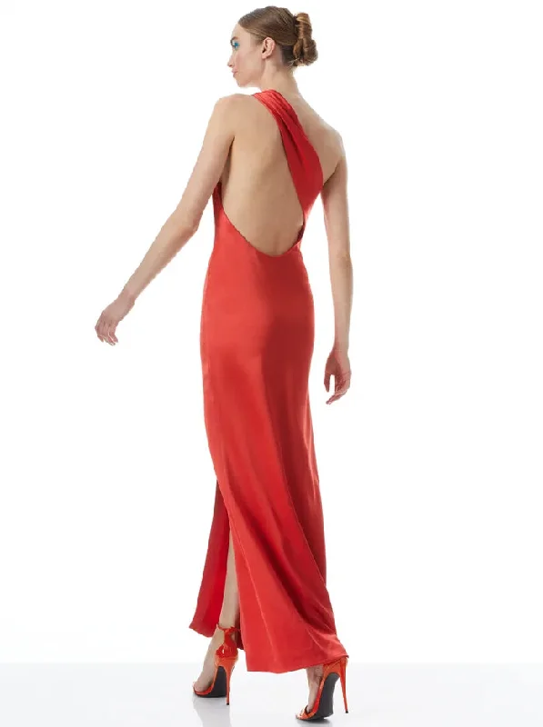 Paulette One Shoulder Fitted Down - Bright Poppy