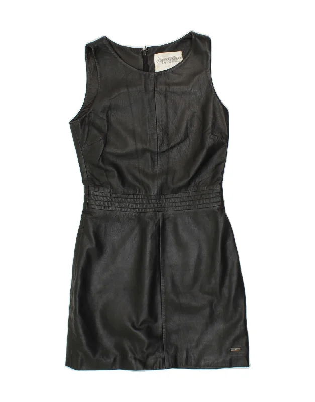 PEPE JEANS Womens Leather Sleeveless Sheath Dress UK 6 XS Black