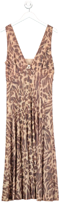 Anthropologie Pilcro Brown Mesh And Jersey Animal Print Dress UK L