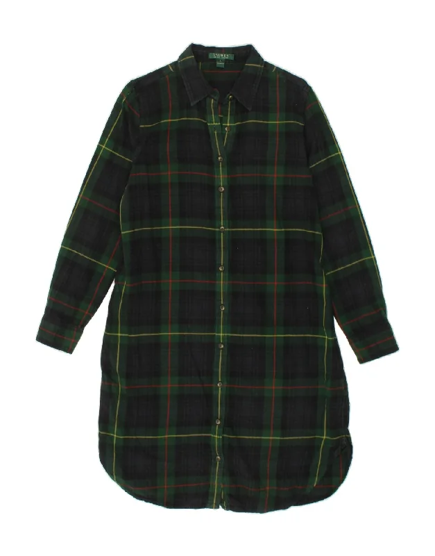 RALPH LAUREN Womens Flannel Shirt Dress UK 16 Large Green Check Cotton