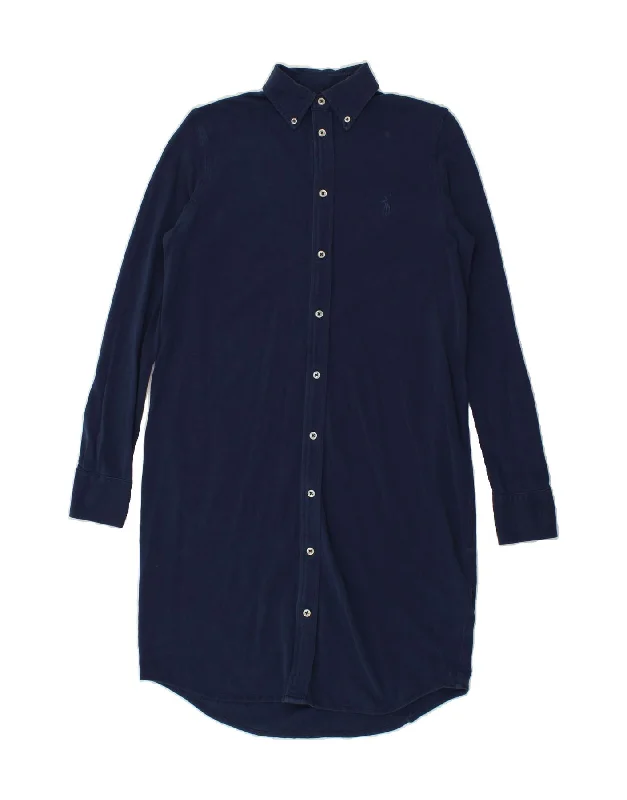 RALPH LAUREN Womens Long Sleeve Shirt Dress UK 10 Small Navy Blue Cotton