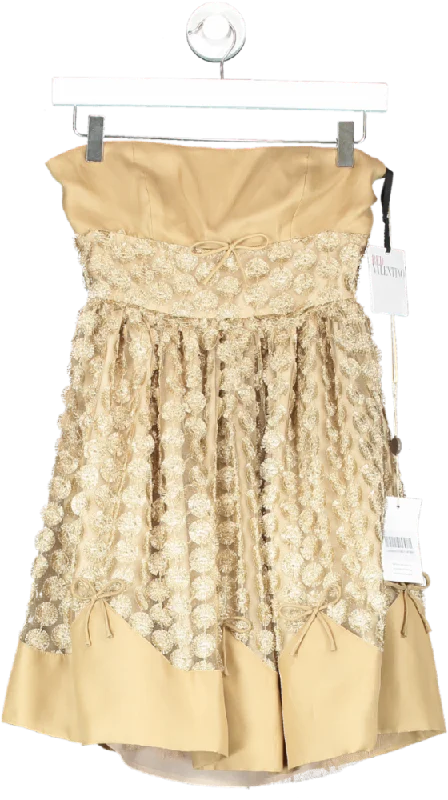 Red Valentino Beige Metallic Strapless Mini Dress UK 10