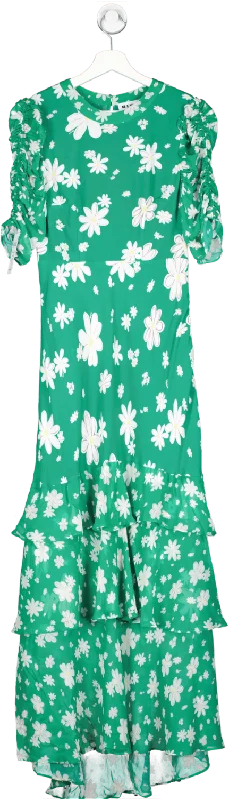 Rixo Green Evelyn Silk-mix Midi Dress UK 6