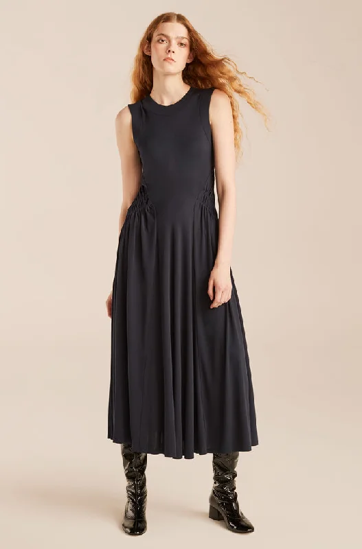 Sleeveless Ruched Dress - Navy