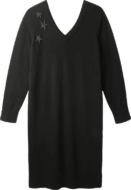 The White Company Black Wool/cotton Blend Embellished Star Party Knit Dress UK 8