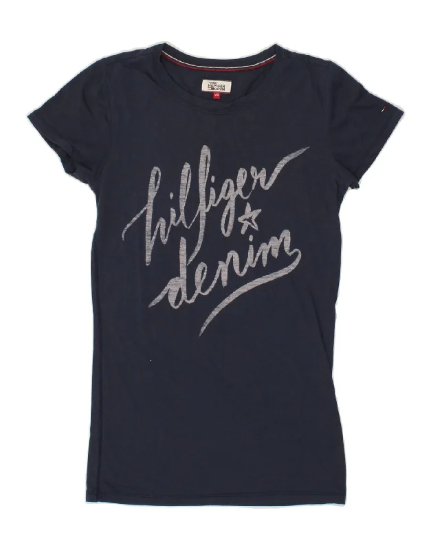 TOMMY HILFIGER Womens Graphic T-Shirt Dress UK 6 XS Navy Blue