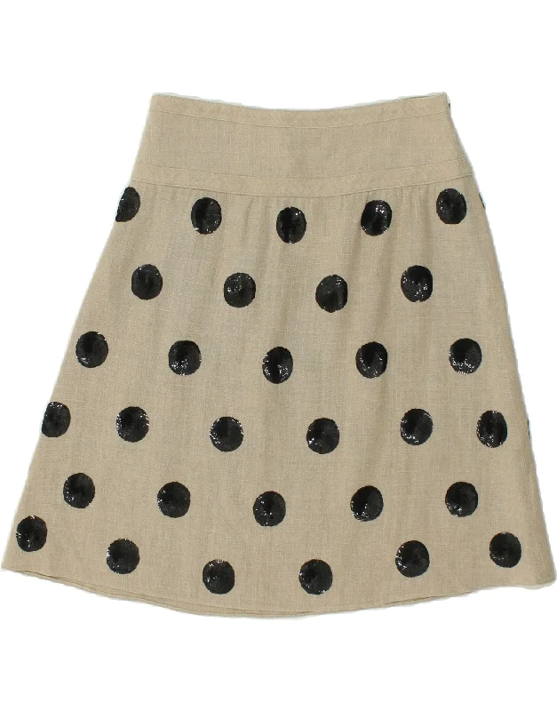 VALENTINO Womens Roma A-Line Skirt IT 44 Medium W30  Beige Polka Dot Linen