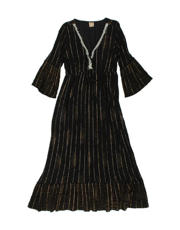 VINTAGE Womens 3/4 Sleeve Maxi Dress One Size Black Striped