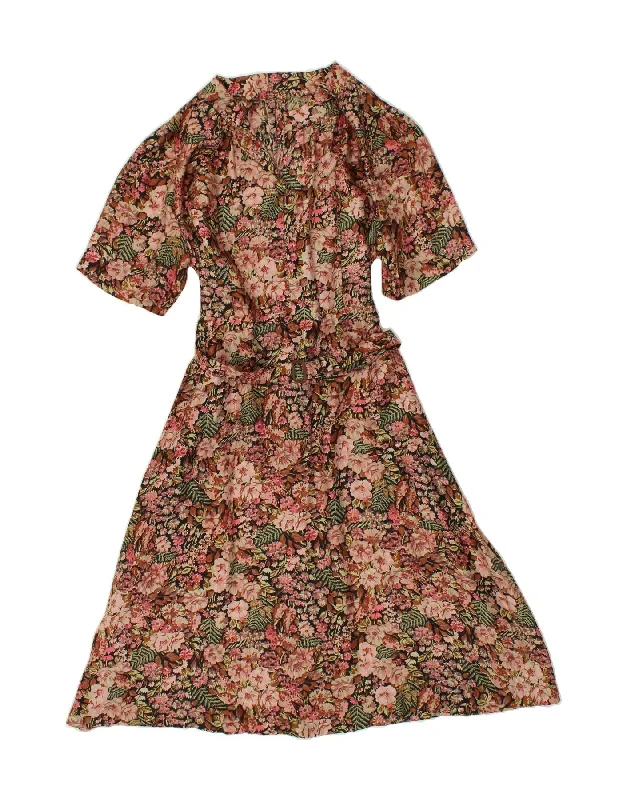 VINTAGE Womens A-Line Dress UK 12 Medium Brown Floral