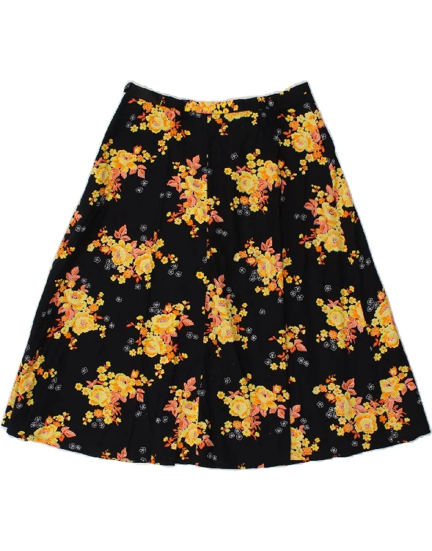 VINTAGE Womens A-Line Skirt IT 42 Medium W28 Black Floral