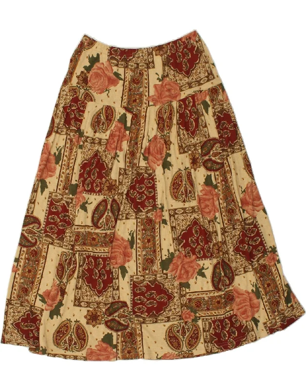 VINTAGE Womens A-Line Skirt Large W32 Brown Floral Rayon