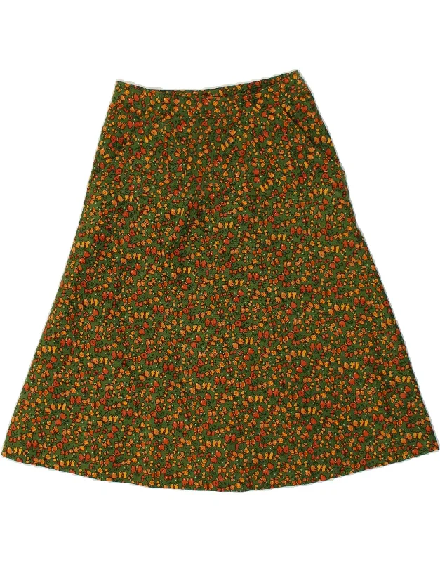 VINTAGE Womens A-Line Skirt W26 Small Green Butterfly