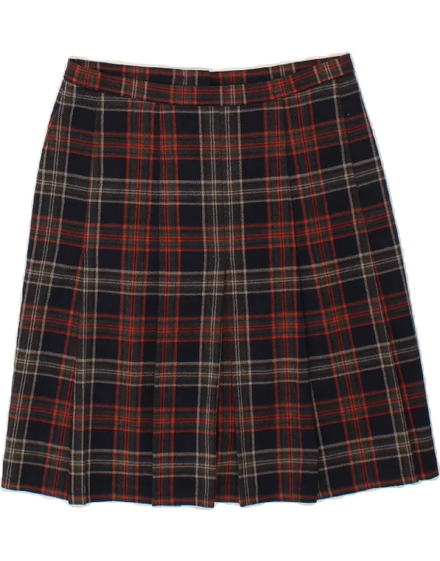 VINTAGE Womens A-Line Skirt W30 Medium  Navy Blue Plaid