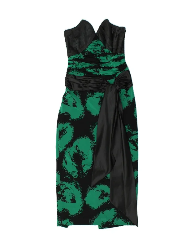 VINTAGE Womens Abstract Pattern Strapless Maxi Dress UK 12 Medium Green