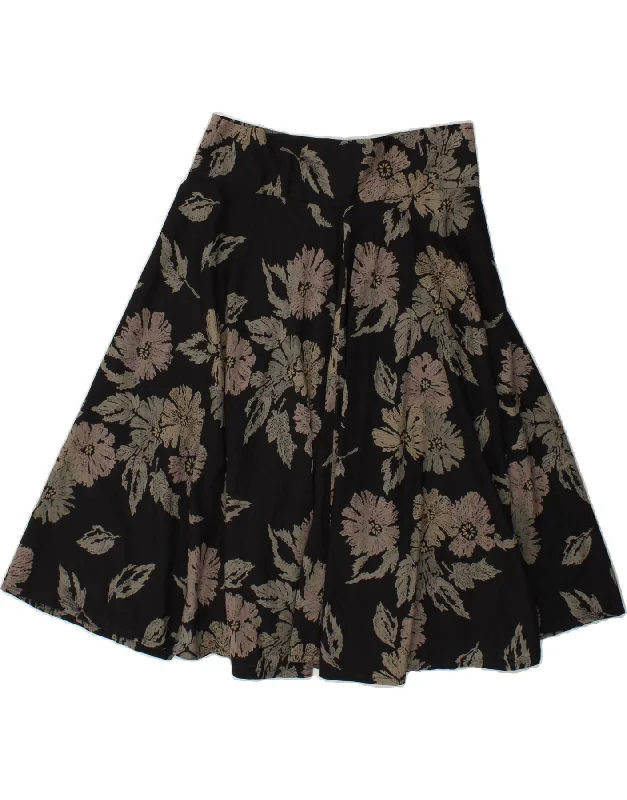 VINTAGE Womens Flared Skirt W30 Medium Black Floral