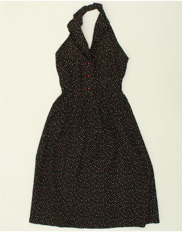 VINTAGE Womens Halter Dress UK 4 XS Black Polka Dot