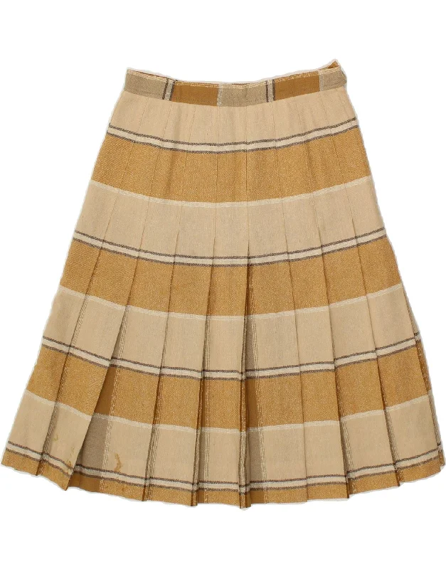 VINTAGE Womens Knife Pleated Skirt IT 42 Medium W28 Beige Striped