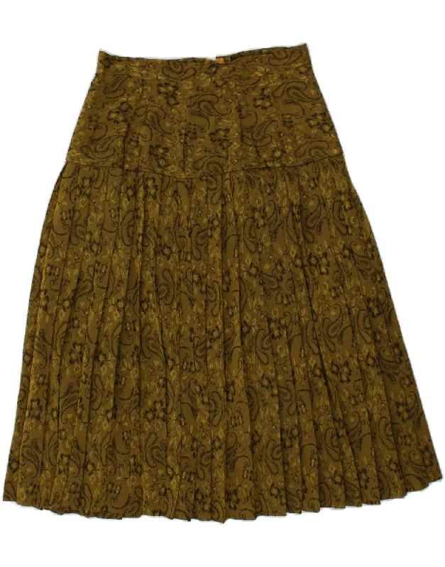 VINTAGE Womens Knife Pleated Skirt W28 Medium Khaki Paisley