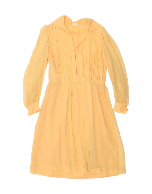 VINTAGE Womens Long Sleeve A-Line Dress UK 6 XS Yellow