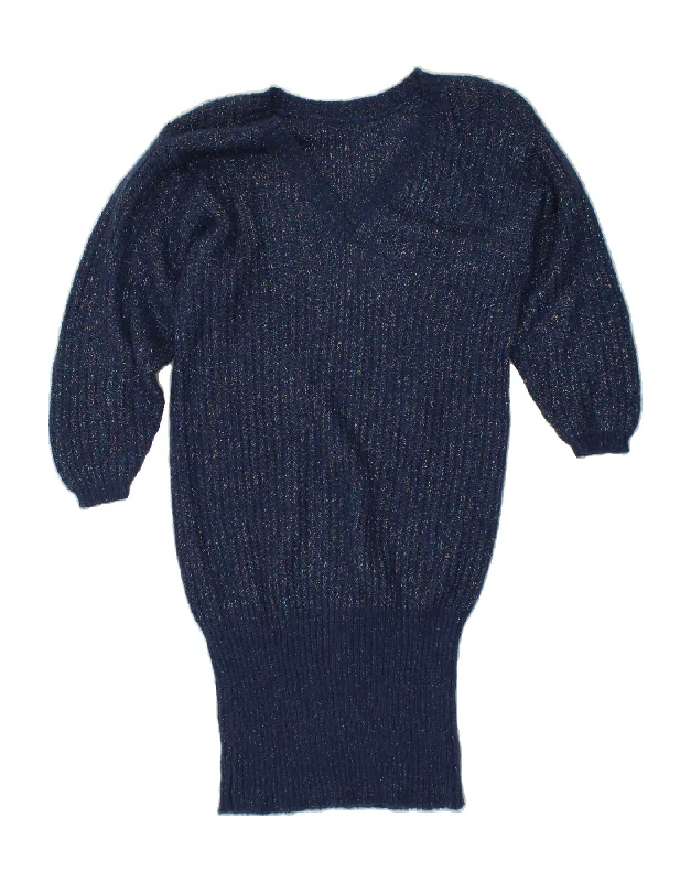 VINTAGE Womens Long Sleeve Jumper Dress UK 14 Medium Navy Blue Wool