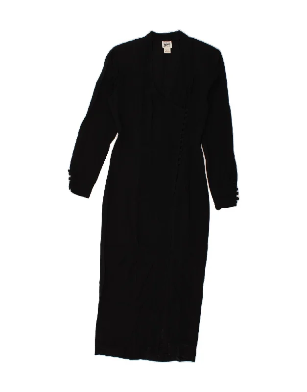 VINTAGE Womens Long Sleeve Maxi Dress IT 44 Medium Black Acrylic