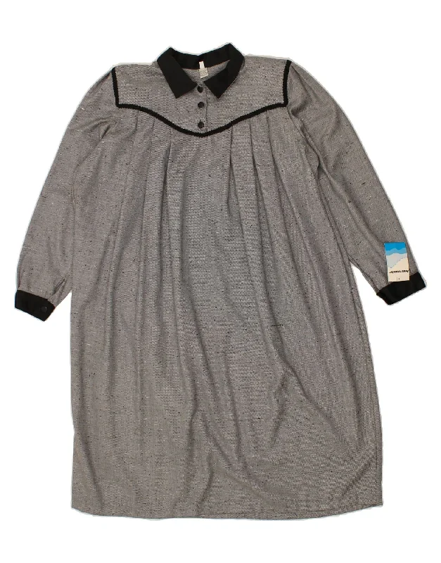 VINTAGE Womens Oversized Long Sleeve Basic Dress UK 14 Medium Grey Flecked