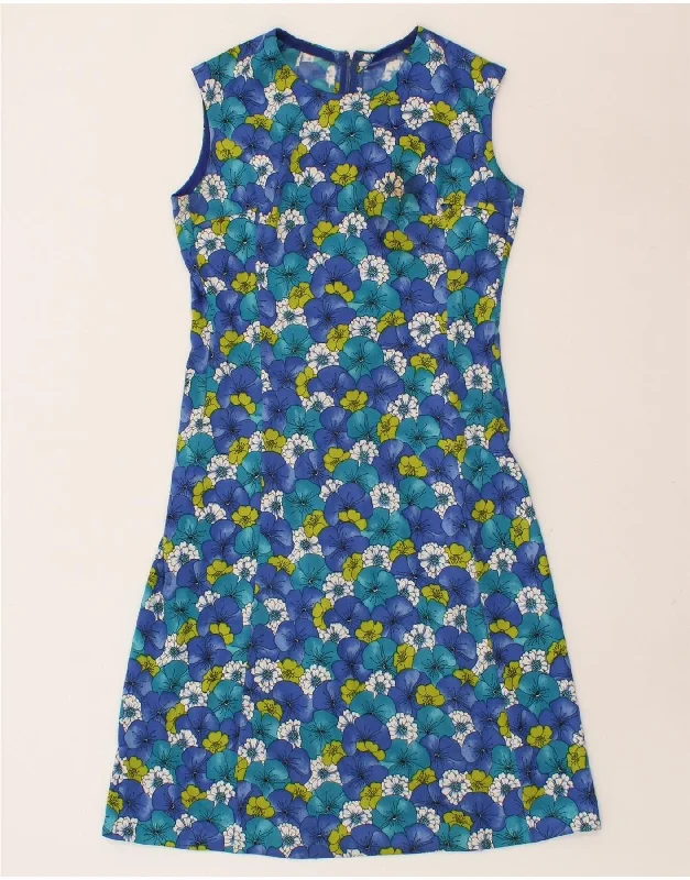 VINTAGE Womens Sleeveless A-Line Dress UK 8 Small Blue Floral