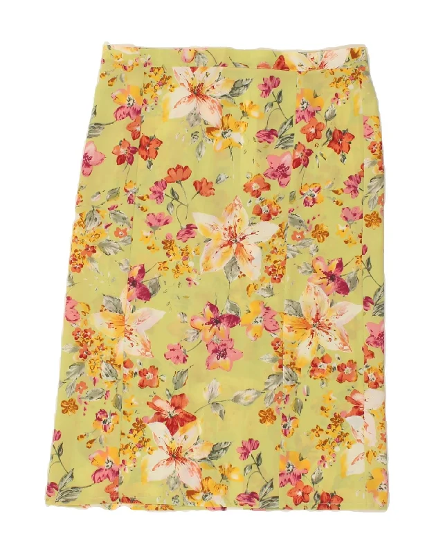 VINTAGE Womens Straight Skirt W34 Large Yellow Floral