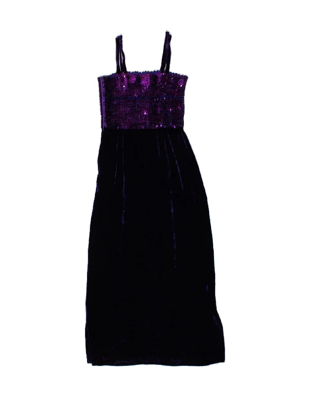 VINTAGE Womens Velvet Sleeveless Maxi Dress UK 6 XS Purple