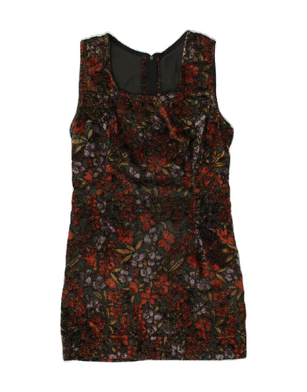 VINTAGE Womens Velvet Sleeveless Sheath Dress UK 8 Small Multicoloured