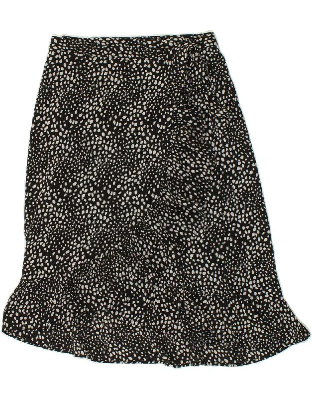 VINTAGE Womens Wrap Skirt EU 36 Small W28 Black Spotted Polyester