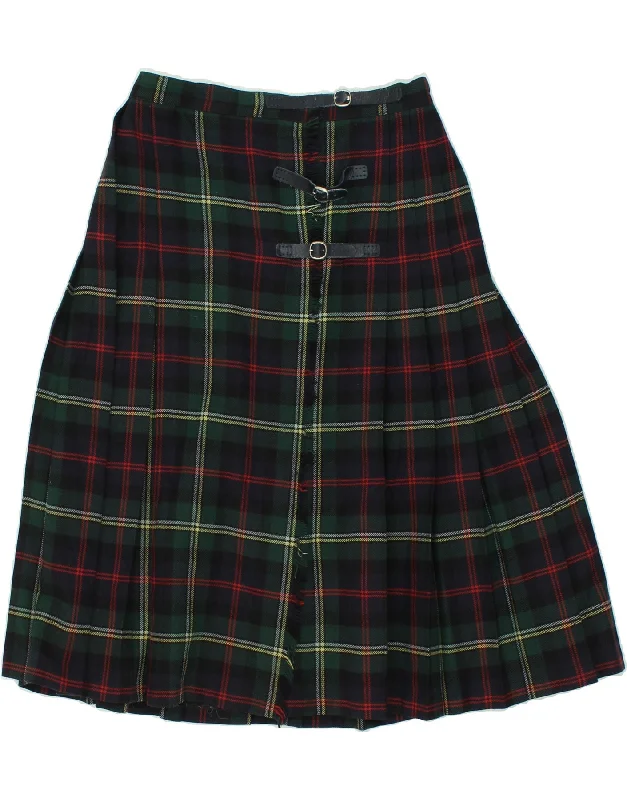 VINTAGE Womens Wrap Skirt W30 Medium Green Plaid