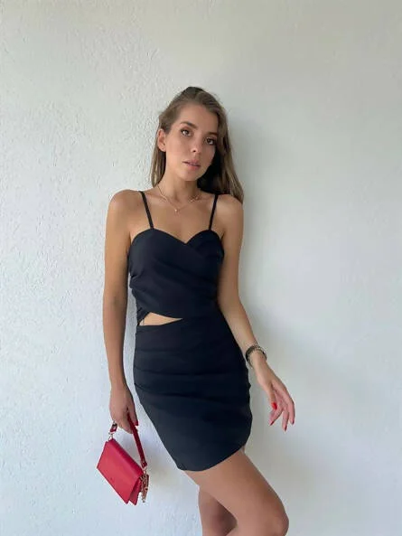 WAIST DECOLLAR DRAPED MINI DRESS BLACK REF : MYD6470.EL.01