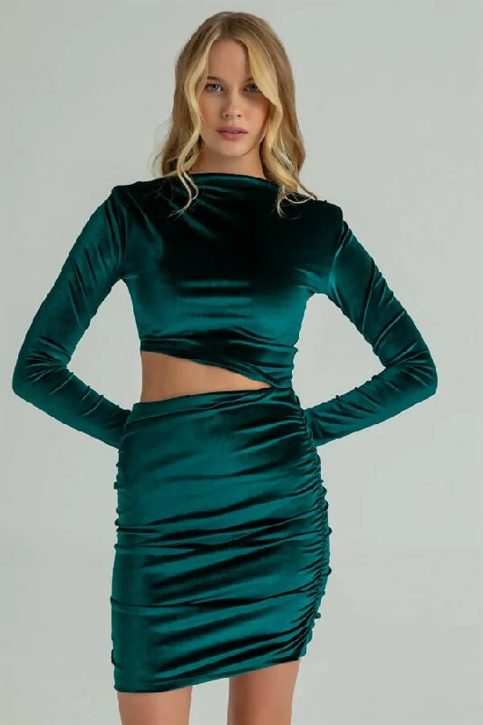 Waist Low Cut Velvet Dress - EMERALD GREEN REF : BCW065ELB0007201