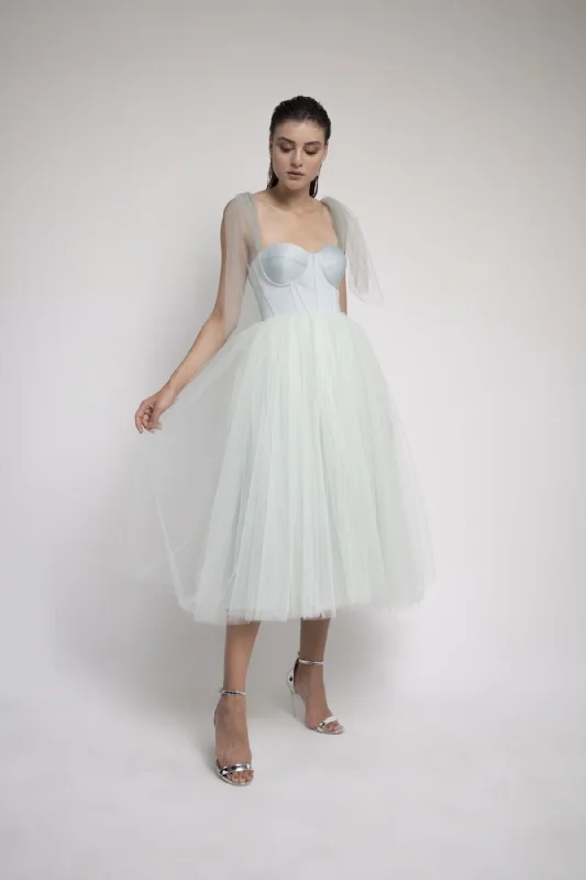 white Midi Length Tulle Evening Dress REF :  LM2020TA001