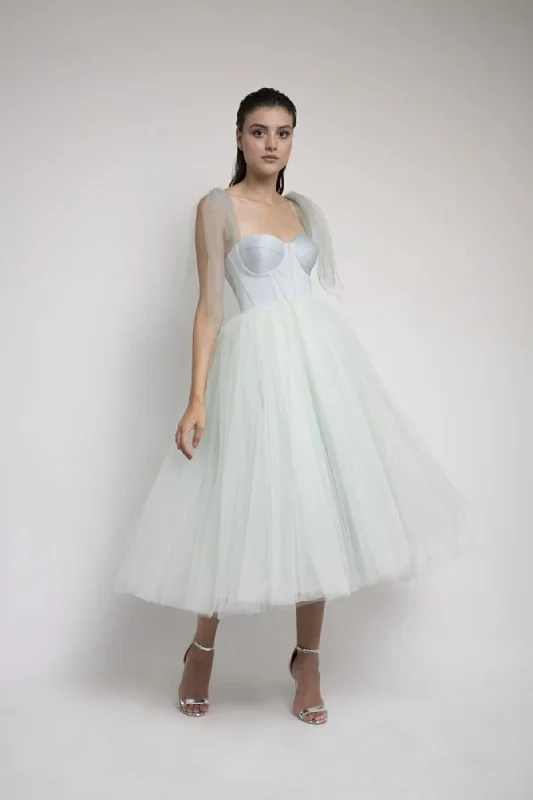 white Midi Length Tulle Evening Dress REF :  LM2020TA001